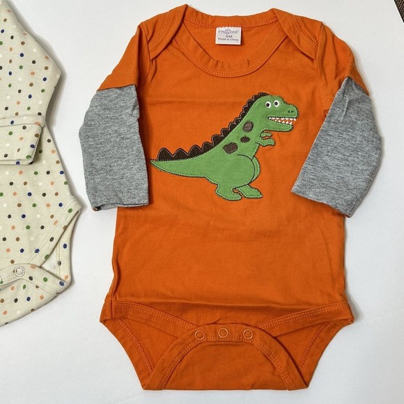 Halo & Cre8ions Tee One Piece 0-6M Snap Closure Long Dinosaur Polka Dot Lot Of 2 - Picture 3 of 9
